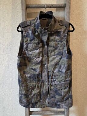 Snobbish Sleeveless Camo Utility Vest - Olive & Gray - Size XL